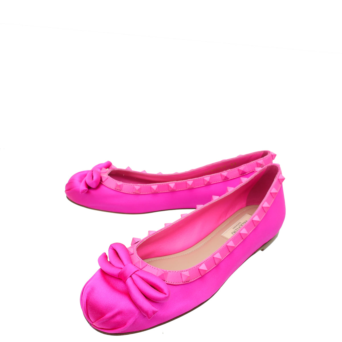 Valentino Pink Satin Rockstud Ballerina Flats 37-Valentino-THE CLOSET