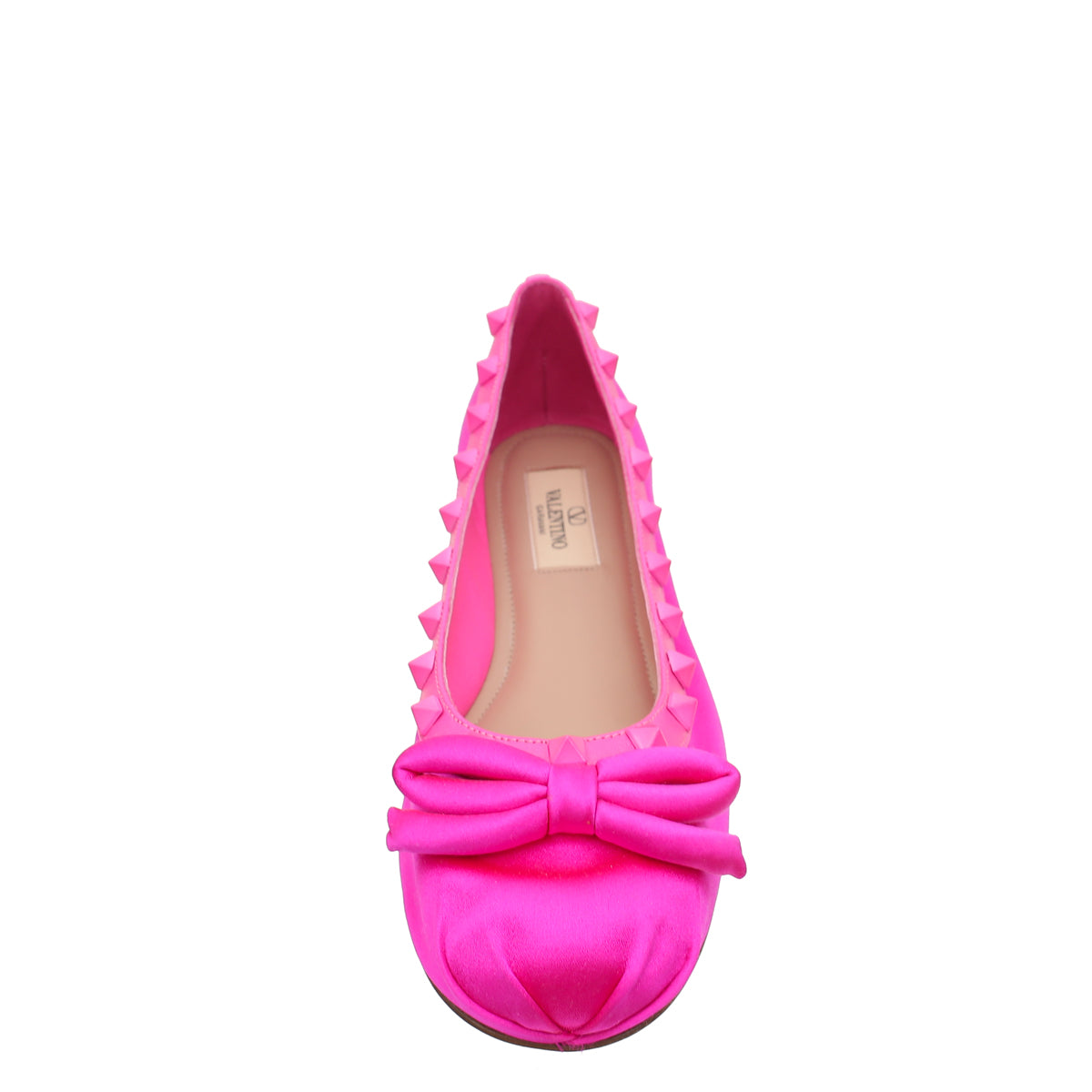 Valentino Pink Satin Rockstud Ballerina Flats 37-Valentino-THE CLOSET
