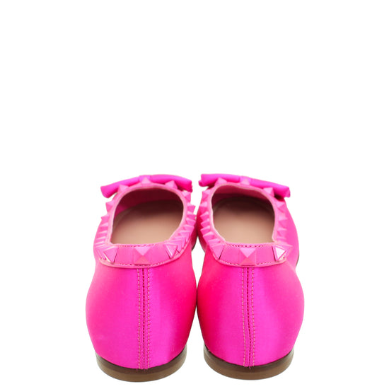 Valentino Pink Satin Rockstud Ballerina Flats 37