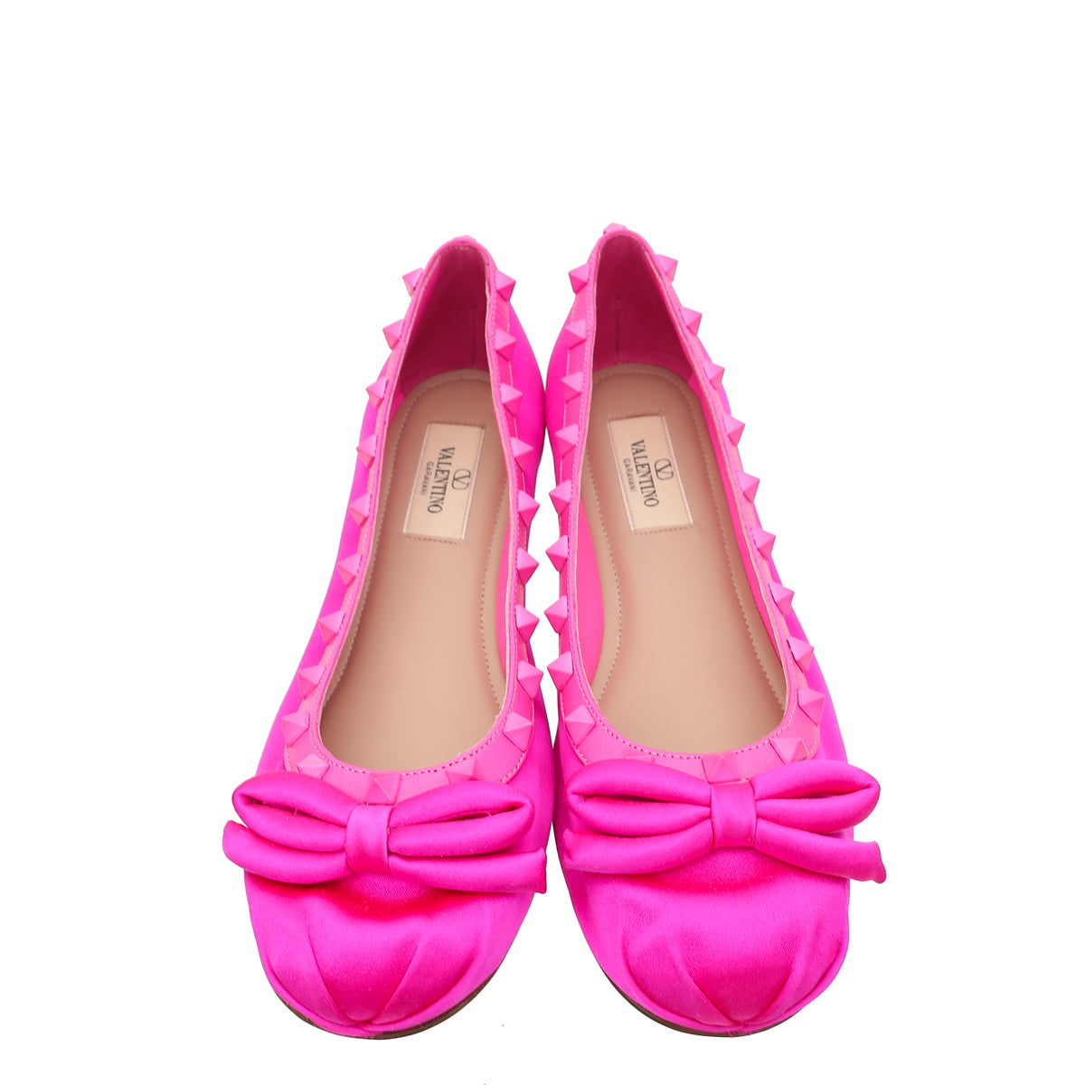 Valentino Pink Satin Rockstud Ballerina Flats 37