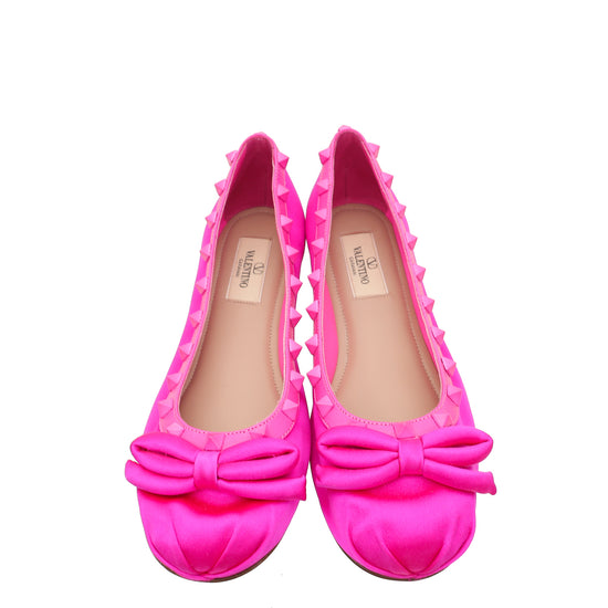 Valentino Pink Satin Rockstud Ballerina Flats 37