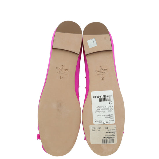 Valentino Pink Satin Rockstud Ballerina Flats 37