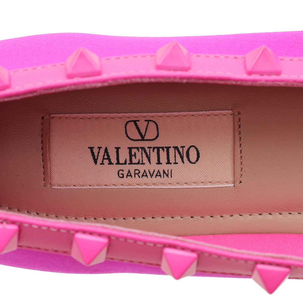 Valentino Pink Satin Rockstud Ballerina Flats 37