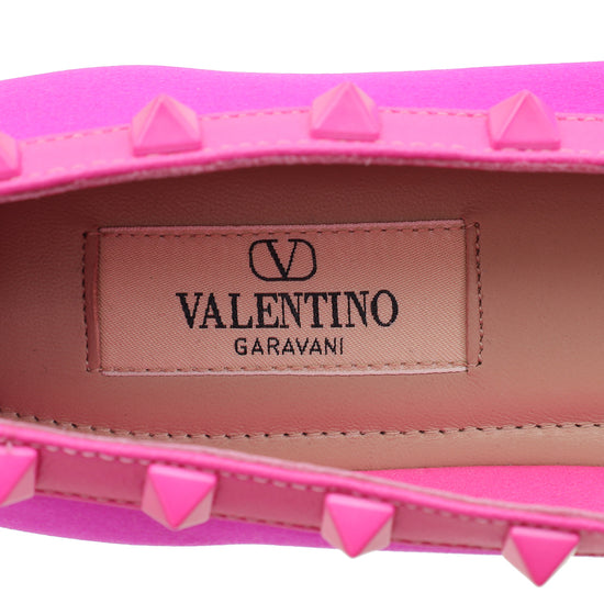 Valentino Pink Satin Rockstud Ballerina Flats 37