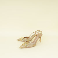 Valentino Metallic Gold Vlogo Signature Slingback Pumps With Cornely Embroidery 38.5