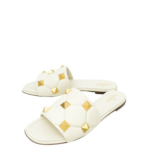 Valentino White Cream Roman Studs Flat Sandal 40.5