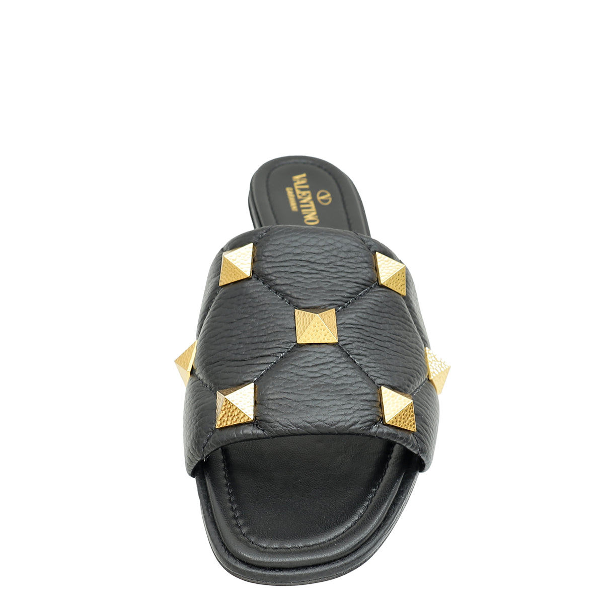 Valentino Black Roman Stud Flat Slide Sandals 41-Valentino-THE CLOSET