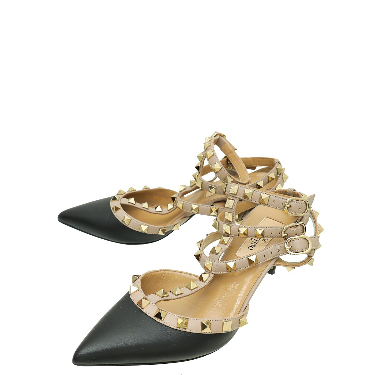 Valentino Bicolor Rockstud Caged Ankle Strap Sandals 35-Valentino-THE CLOSET