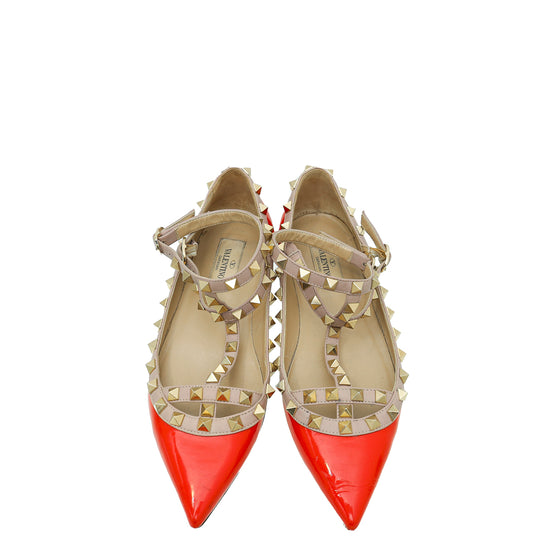 Valentino Coral Rockstud Caged Flat Ballerina 36