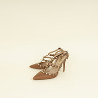 Valentino Brown Rockstud Caged Ankle Strap Pump 37.5