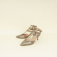 Valentino Metallic Bronze Rockstud Caged Ankle Strap Pumps 37.5