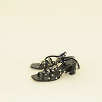 Valentino Black Rockstud Criss Cross Block Heeled Sandals 37.5