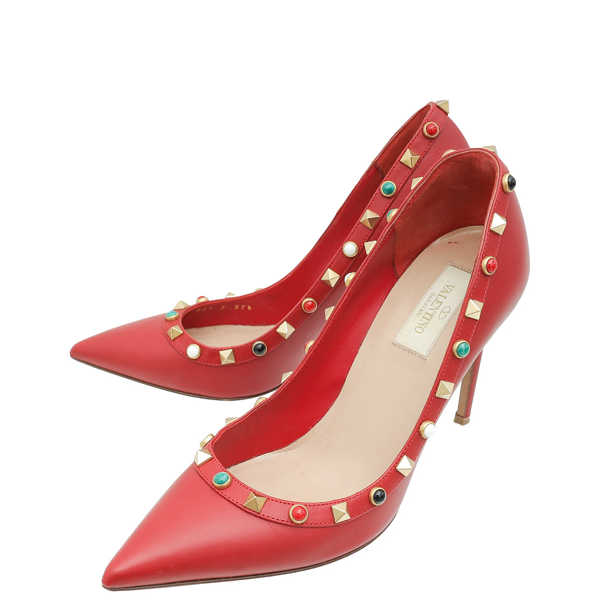 Valentino Red Rolling Studs Pump 37.5-Valentino-THE CLOSET