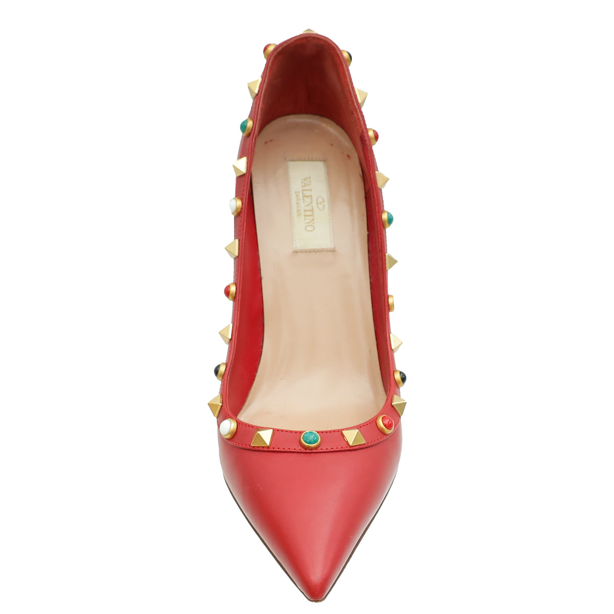 Valentino Red Rolling Studs Pump 37.5-Valentino-THE CLOSET