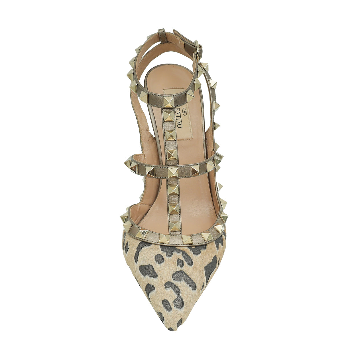 Valentino Bicolor Rockstud Leopard Print Calf Hair Caged Pump 37.5