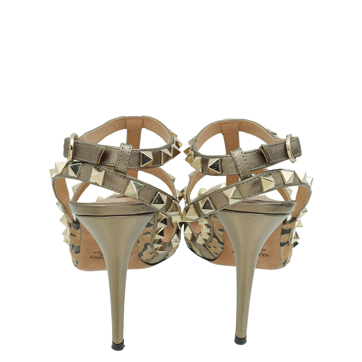 Valentino Bicolor Rockstud Leopard Print Calf Hair Caged Pump 37.5
