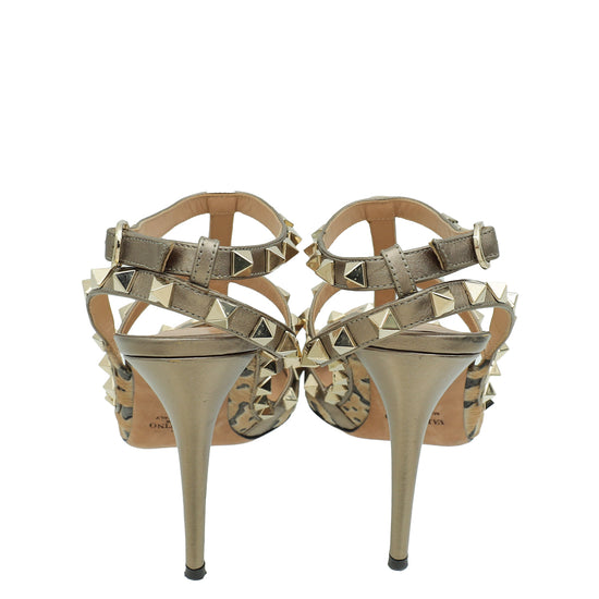 Load image into Gallery viewer, Valentino Bicolor Rockstud Leopard Print Calf Hair Caged Pump 37.5
