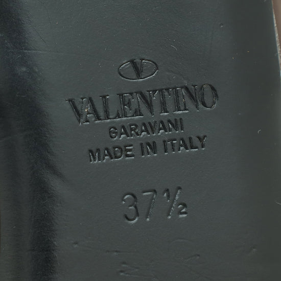 Valentino Chocolate Brown Roman Studs Ankle Strap Flat Sandals 37.5