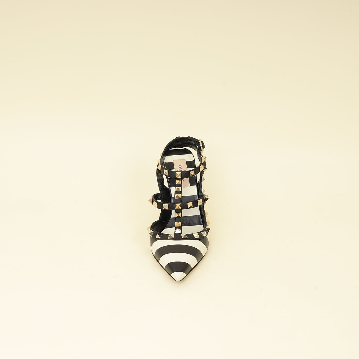 Valentino Bicolor Striped Rockstud Caged Pumps 37.5-Valentino-THE CLOSET