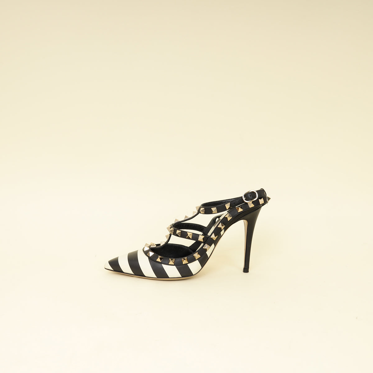 Valentino Bicolor Striped Rockstud Caged Pumps 37.5-Valentino-THE CLOSET