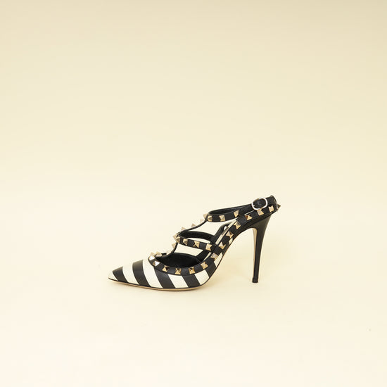 Valentino Bicolor Striped Rockstud Caged Pumps 37.5-Valentino-THE CLOSET