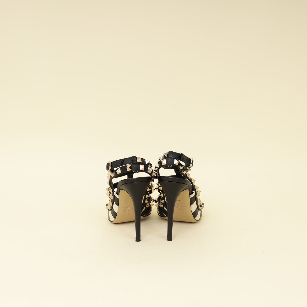 Valentino Bicolor Striped Rockstud Caged Pumps 37.5-Valentino-THE CLOSET