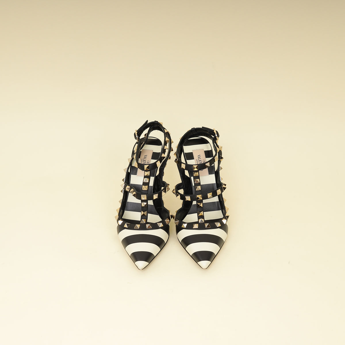 Valentino Bicolor Striped Rockstud Caged Pumps 37.5-Valentino-THE CLOSET