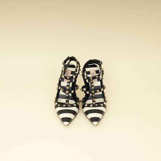Valentino Bicolor Striped Rockstud Caged Pumps 37.5-Valentino-THE CLOSET