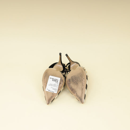 Valentino Bicolor Striped Rockstud Caged Pumps 37.5-Valentino-THE CLOSET