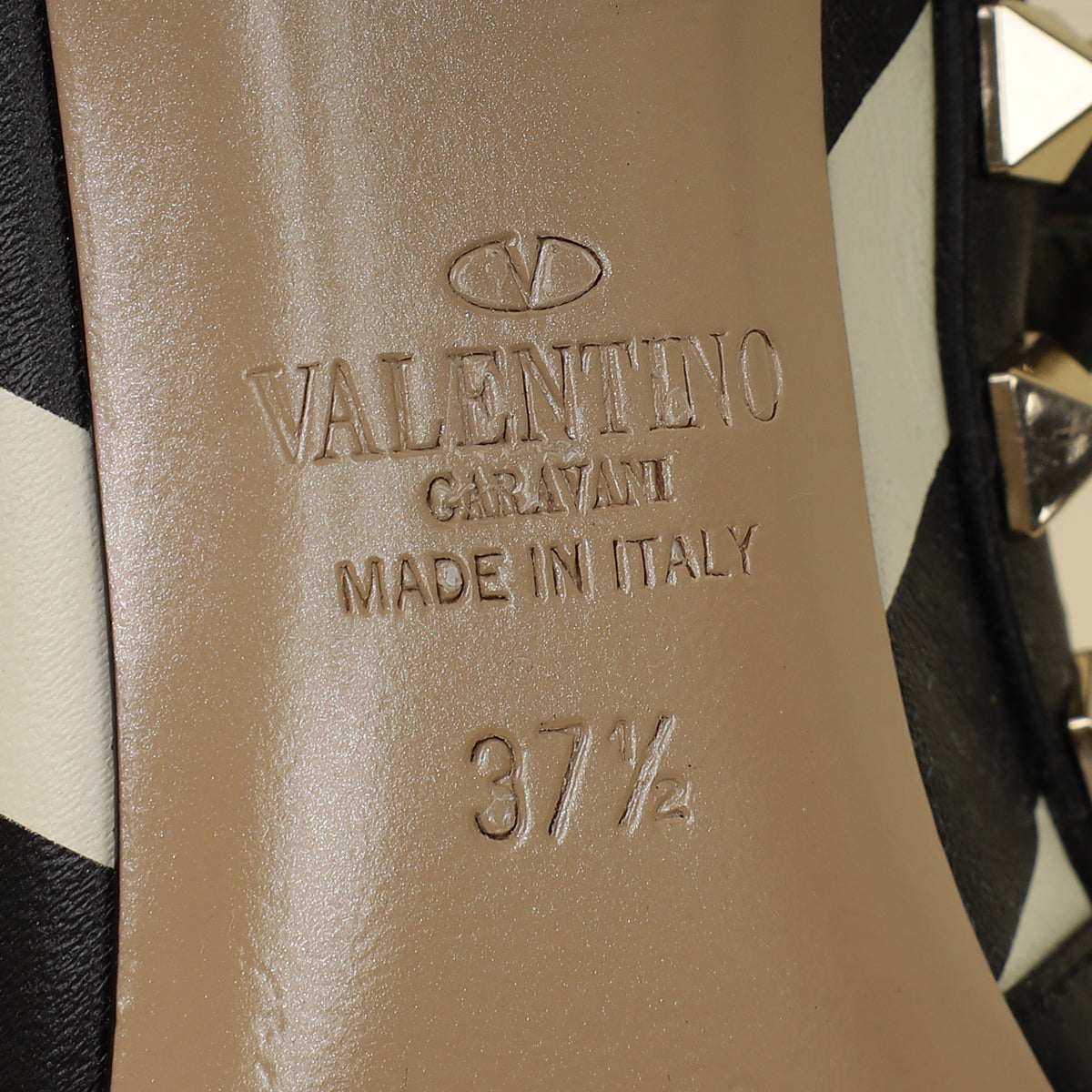 Valentino Bicolor Striped Rockstud Caged Pumps 37.5-Valentino-THE CLOSET