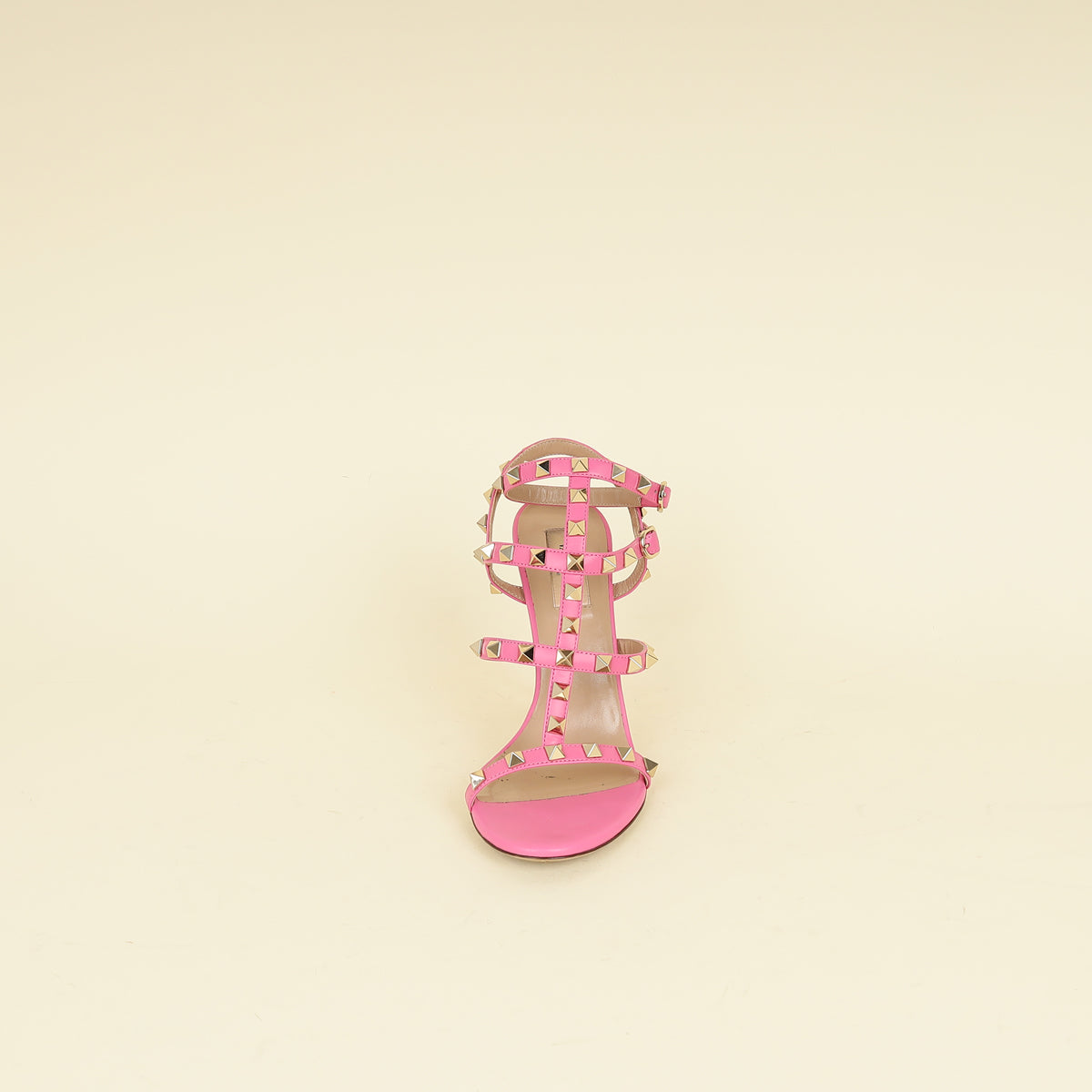 Valentino Pink CC Rockstud Ankle Strap Caged Sandal 37-Valentino-THE CLOSET