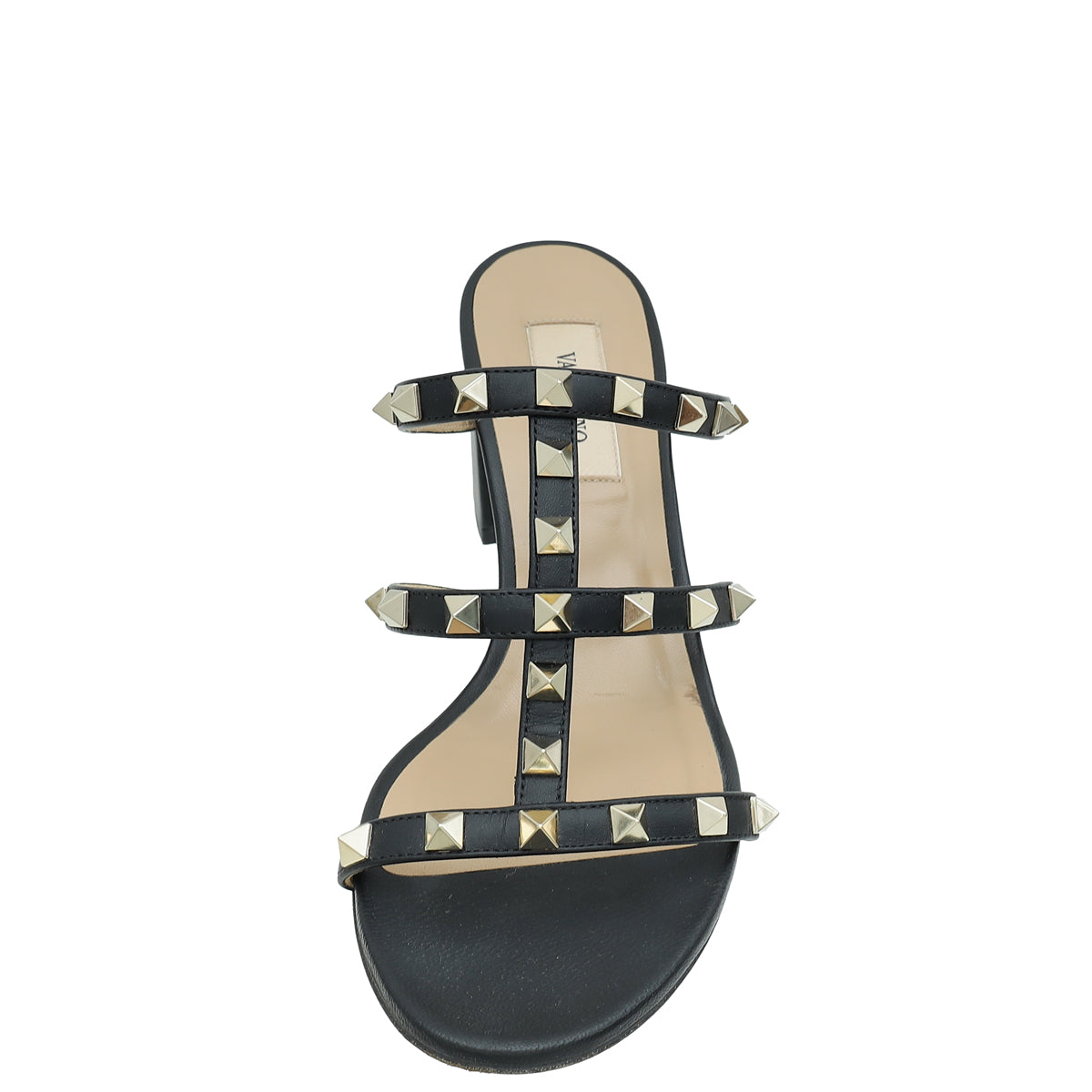 Valentino Black Rockstud Block Heeled Slide Sandals 37