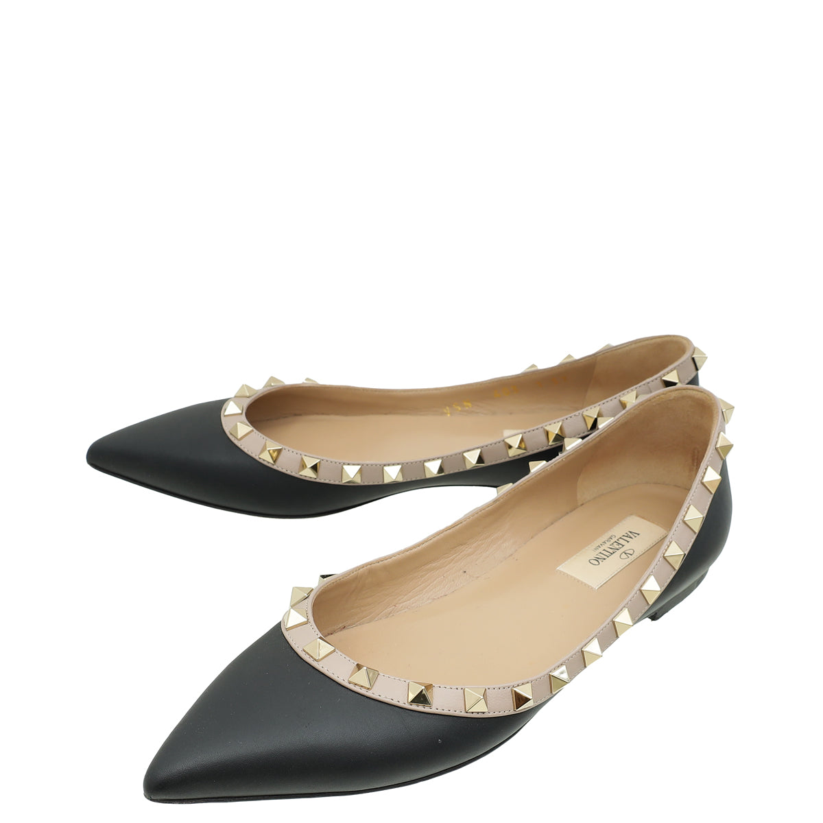Valentino Black RockStud Flat Ballerina 37-Valentino-THE CLOSET