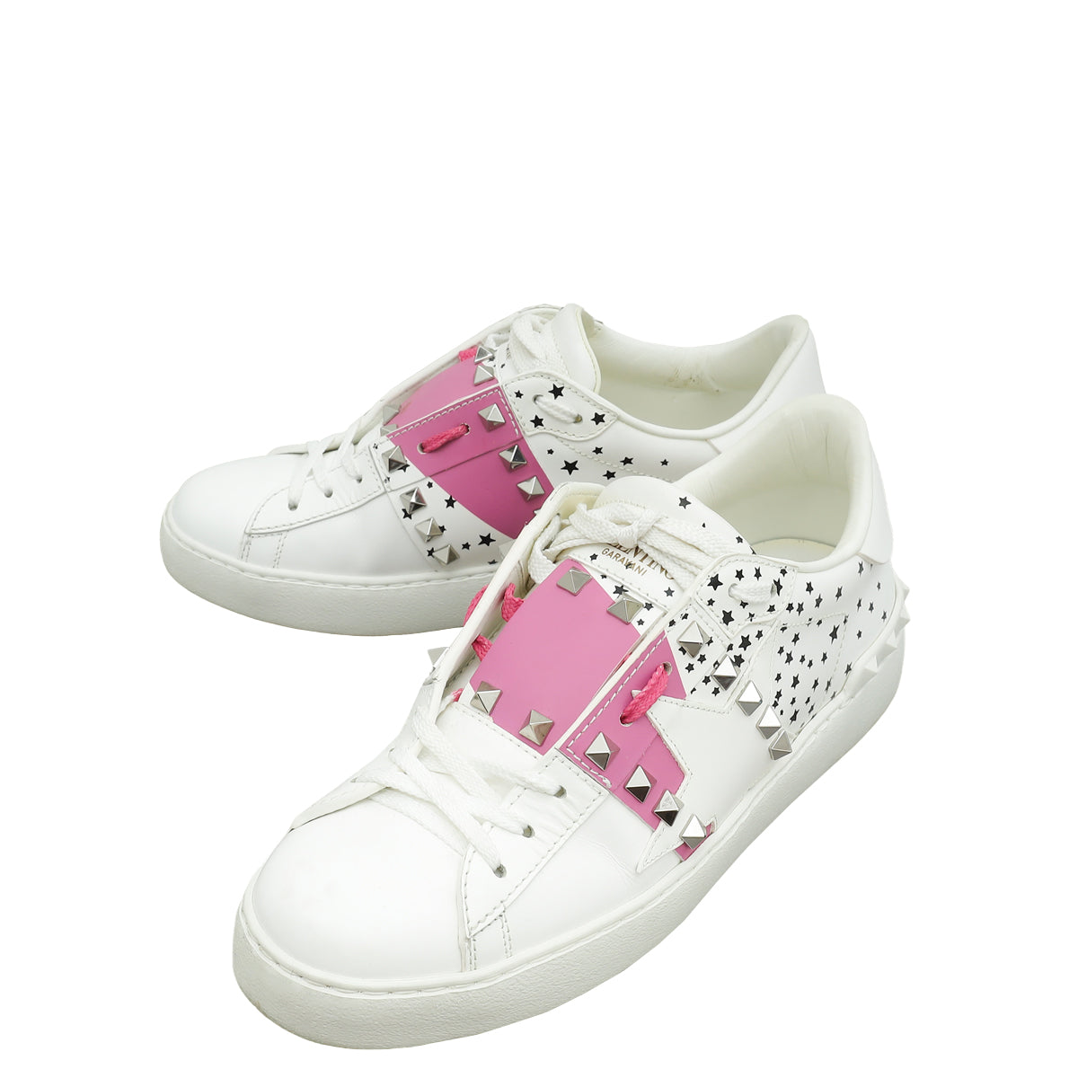 Valentino Bicolor Rockstud Star Print Open Sneaker 38.5-Valentino-THE CLOSET
