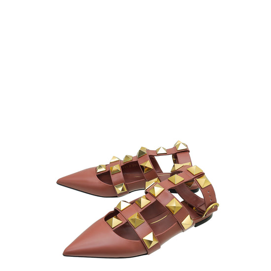 Valentino Ginger Roman Studs Ankle Strap Flat Mules 38.5