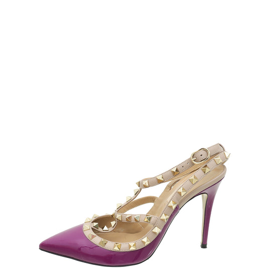 Valentino Bicolor Rockstud Caged Ankle Strap Pump 38.5