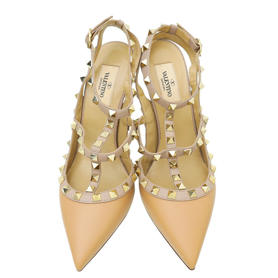 Valentino Nude Rockstud Caged Ankle Strap Pump 38.5