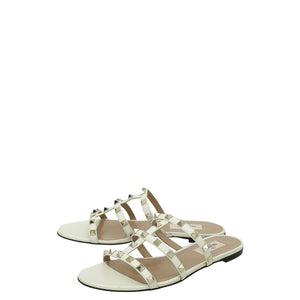 Valentino White Rockstud Flat Slides 38