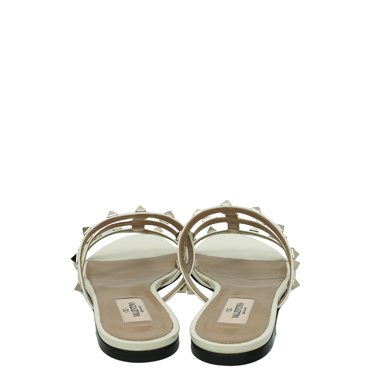 Valentino White Rockstud Flat Slides 38