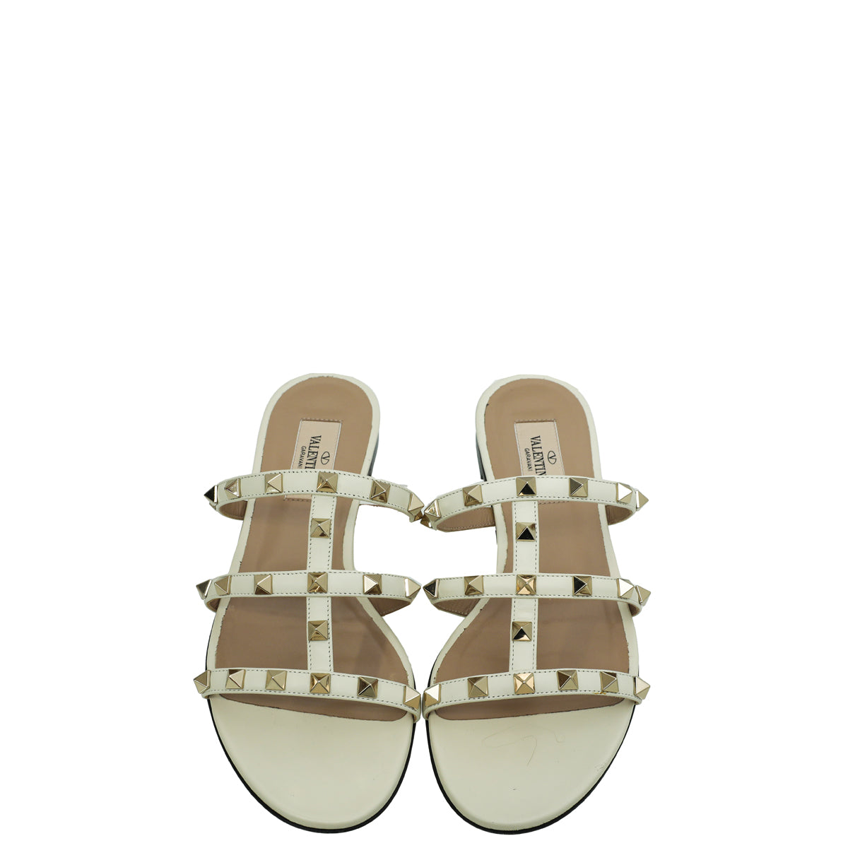 Valentino White Rockstud Flat Slides 38