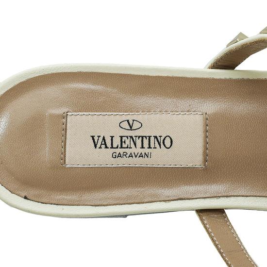 Valentino White Rockstud Flat Slides 38