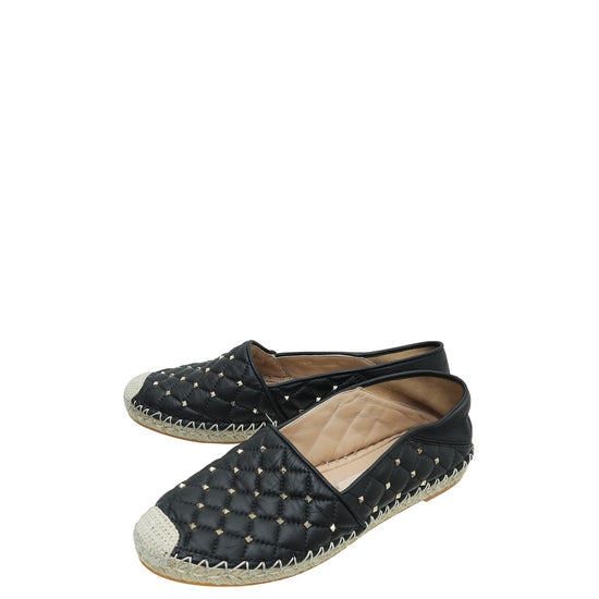 Valentino Black Rockstud Spike Espadrille Flats 38