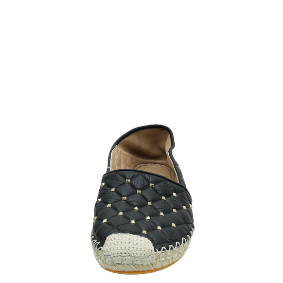 Valentino Black Rockstud Spike Espadrille Flats 38