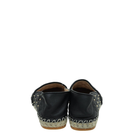 Valentino Black Rockstud Spike Espadrille Flats 38