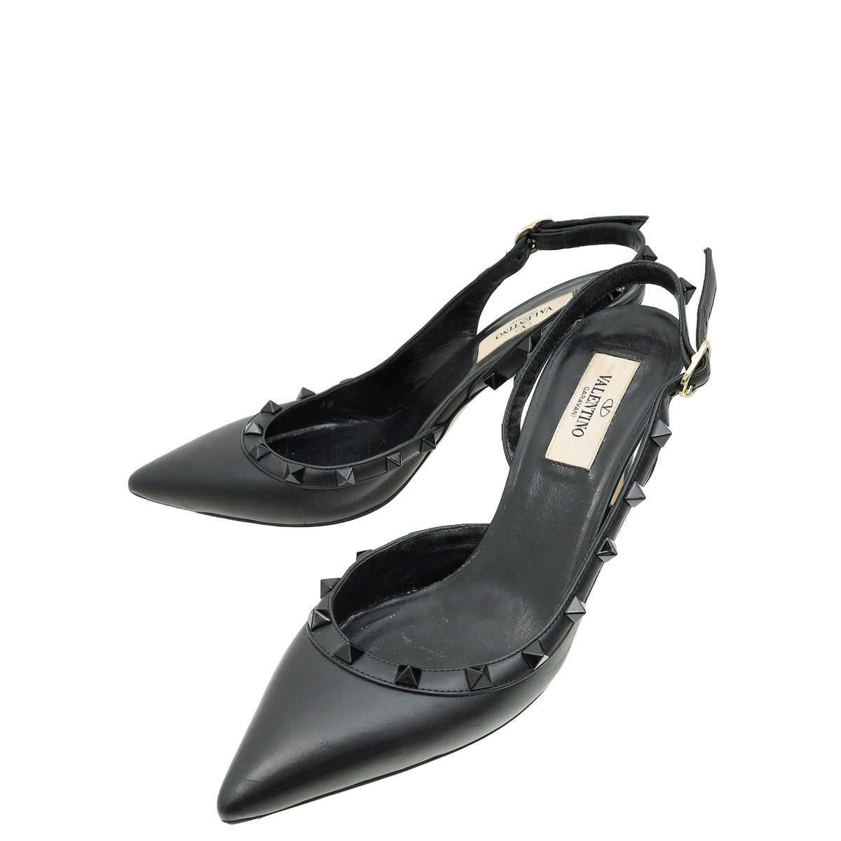 Valentino Black Rockstud Slingback Pump 38-Valentino-THE CLOSET