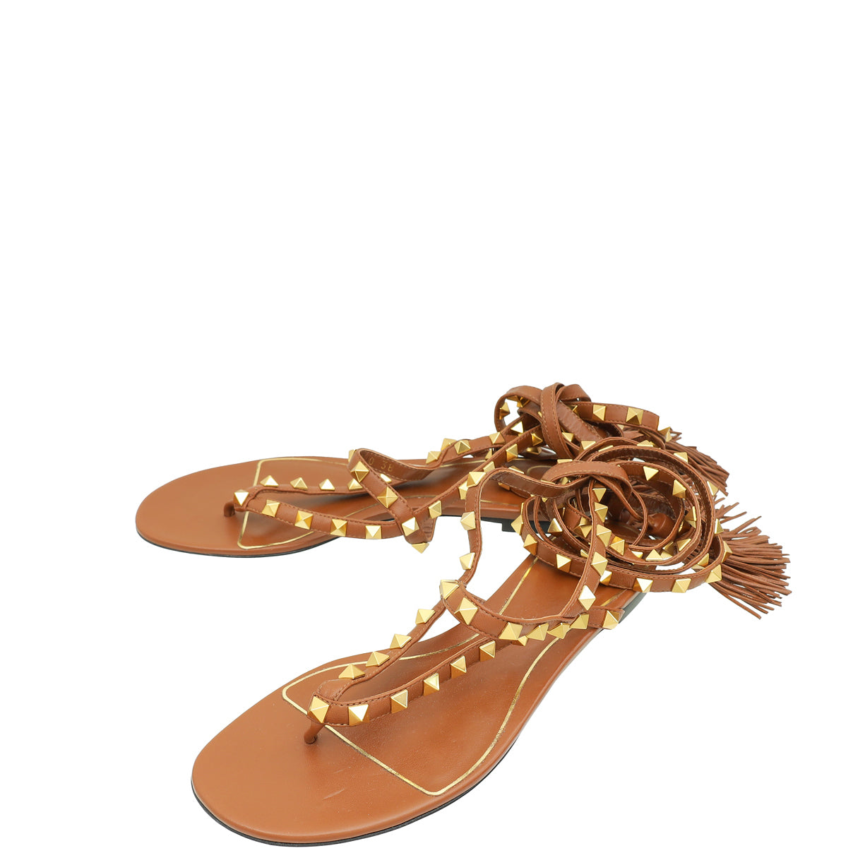 Valentino Selleria Rockstud Flair Ankle Wrap Flat Sandals 38-Valentino-THE CLOSET