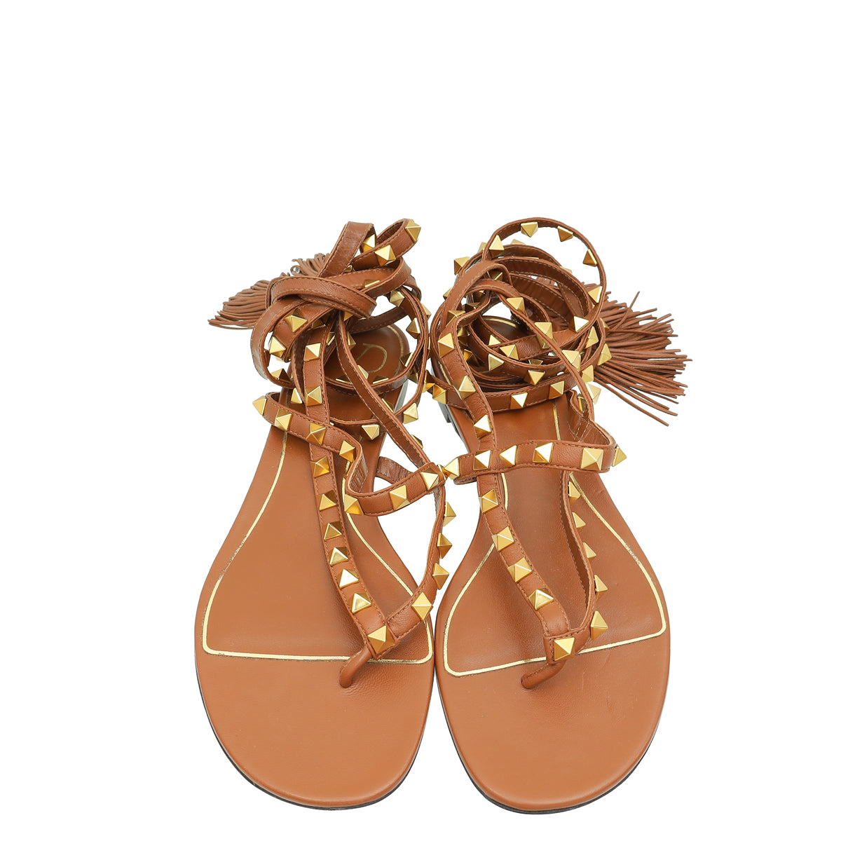 Valentino Selleria Rockstud Flair Ankle Wrap Flat Sandals 38-Valentino-THE CLOSET