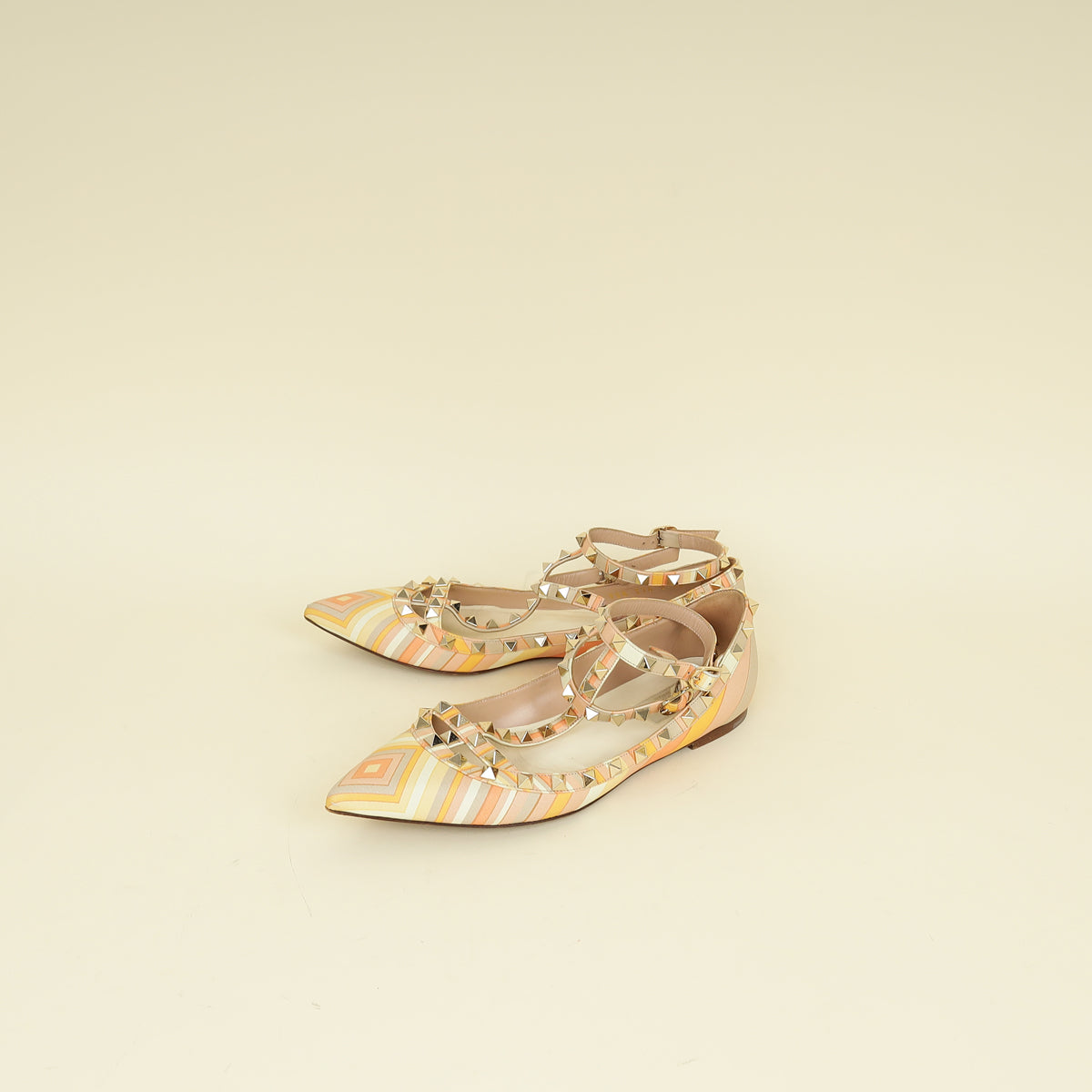 Valentino Multicolor Rockstud Caged Ankle Strap Flat Ballerina 38