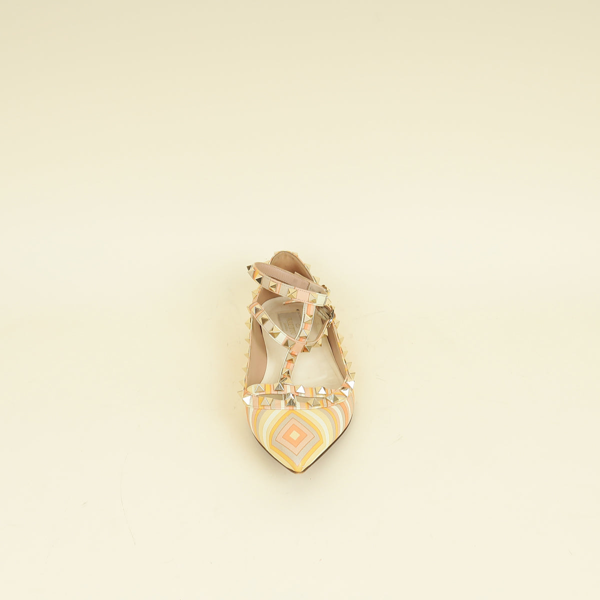 Valentino Multicolor Rockstud Caged Ankle Strap Flat Ballerina 38