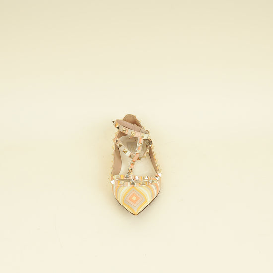 Valentino Multicolor Rockstud Caged Ankle Strap Flat Ballerina 38